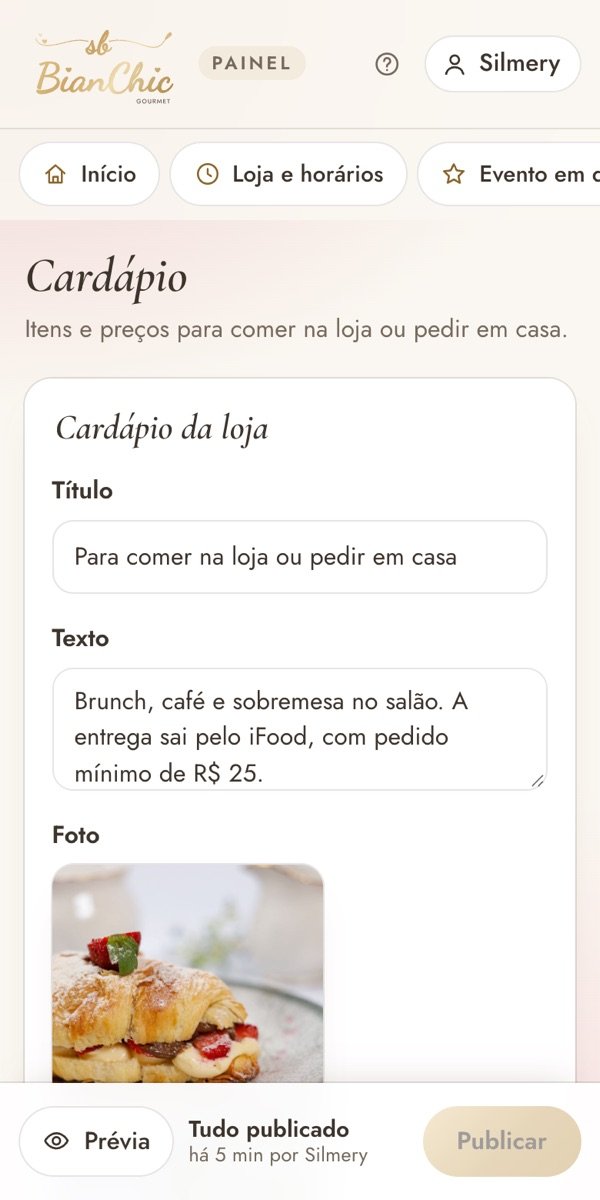 Tela do painel de edição